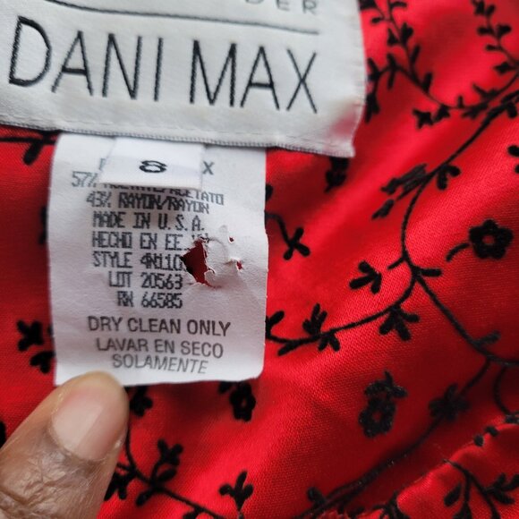 Dani Max 1990s Red Satin Chinese Flowers Flocked Velvet Slip Dress (Size: 8) - Picture 3 of 12